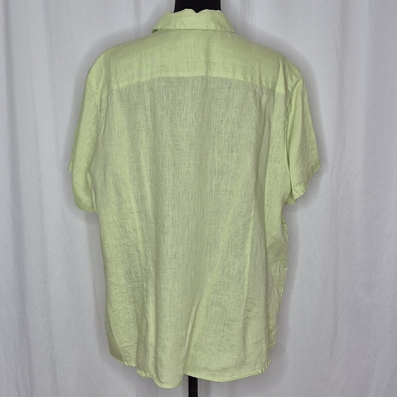 J. Jill Chartreuse Short Sleeve 100% Linen Pintuck Front Button Shirt - Size 3X - Picture 4 of 12